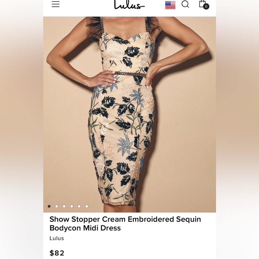 Show Stopper Cream Embroidered Sequin
Bodycon Midi Dress